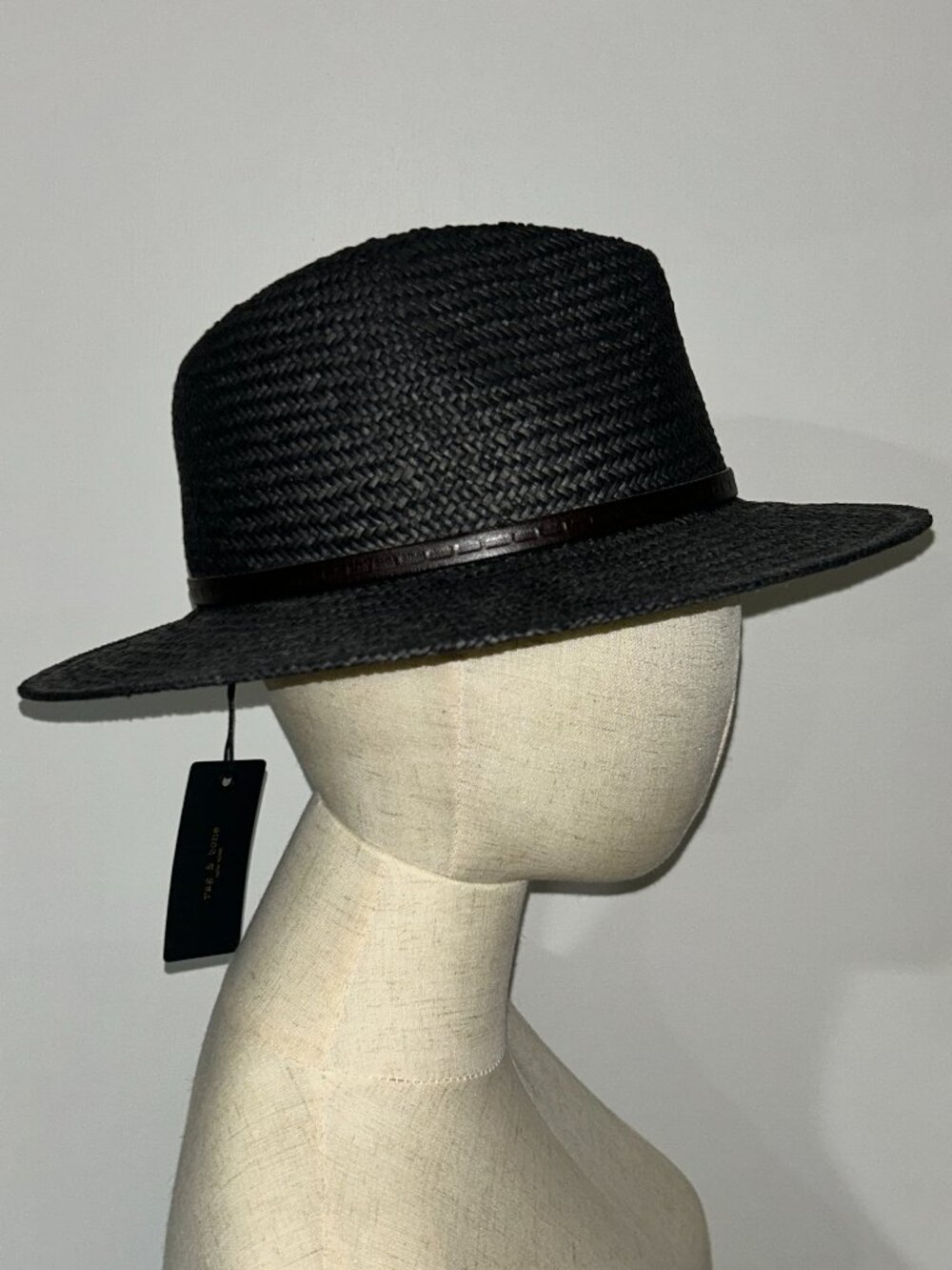Rag & Bone Black Packable Straw Fedora